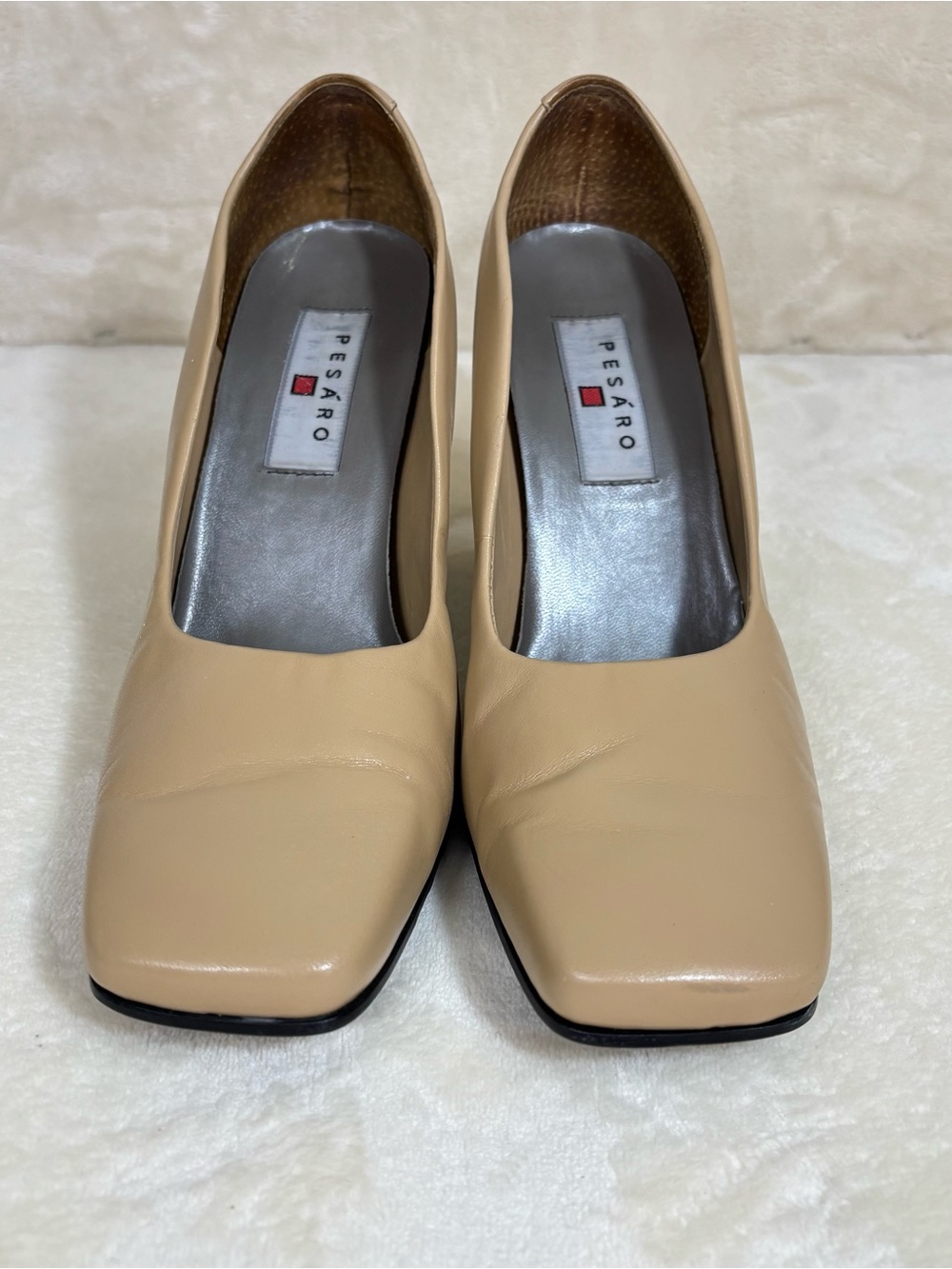 Vintage Pesaro Classic Square-Toe Block Heel Nude Pumps Size 8